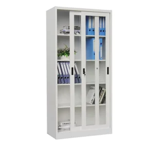 Office Furniture Steel White Cupboard Sliding Glass Door Storage Metal Filing Cabinet