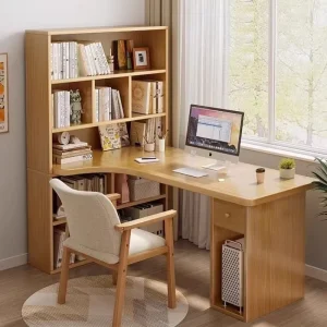 Office Furniture Student Study Writing Tables Wooden Corner Computer Table Desks with Bookshelf Model 95664