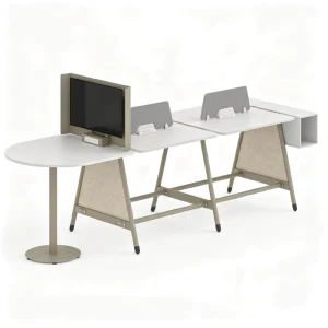 Office Furniture Workstation with Round Table Linear Shared Desk Modular Office Layout for Team Collaboration