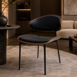 Office Guest Dining Chair Black PU Leather Faux Wood Back Compact Chair for Meeting Cafe Restaurant Spaces OEM ODM Bulk