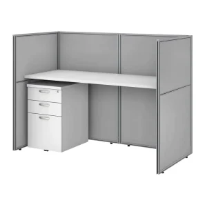 Office Modular Cubicle Desk Set with 45H Closed Panels in White E1 Level MFC Wood