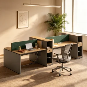 Office Partitions T Shaped Ergonomic MDF Modern Desk Workstations with Drawers