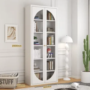 Office Shelves Bookcase with Glass Modern Book Cabinet