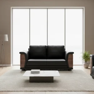 Office Sofa Coffee Table Combination Set Customizable High Elastic Foam Sponge Simple Modern Leather Wood Frame