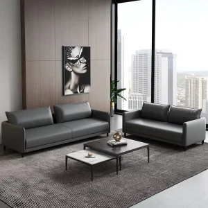Office Sofa Coffee Table Combination Three-Person PU Leather Italian Minimalist Style Commercial Use Small Apartment Office