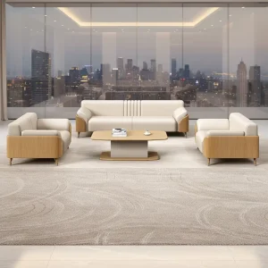 Office Sofa Coffee Table Set Solid Wood Leather Nordic Modern Commercial VIP Reception Business Furniture for Living Room School