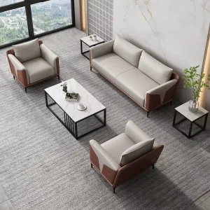 Office Sofa Customized Simple Modern PU Leather Three Seat High Elastic Foam Sponge Filled Clothing Store Apartment Reception
