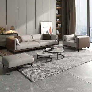 Office Sofa Genuine Leather Metal Skeleton Frame High end Light Luxury Commercial Use Modern Office Meeting Area Hotel Lobby