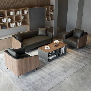 Office Sofa Minimalist Modern Light Luxury Three Seater Commercial Coffee Table Set Leather for Office Hotel Use