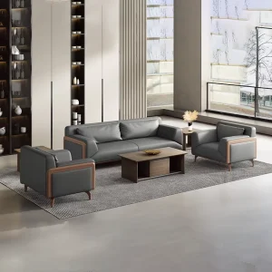 Office Sofa PU Leather Coffee Table Set Modular Modern Minimalist Living Room Commercial Use High Density Sponge Wooden Frame
