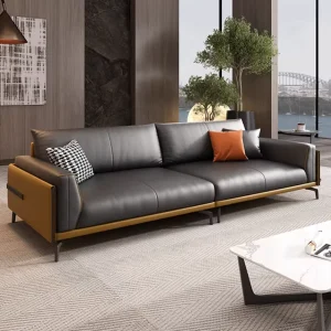 Office Sofa Sectional Three Seat Modern Genuine Leather Commercial Apartment Coffee Table Combination