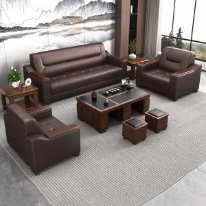 Office Sofa Set with Simple and Modern Design Suitable for Business Reception Including a Three-seater Sofa and a Coffee Table