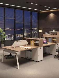 Office Staff Furniture Modern Design Wood Color Partitioned Board Computer Desk Mobile Screen File Drawer Storage