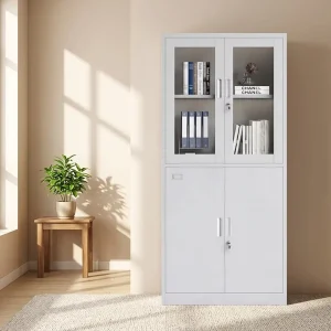 Office Steel Adjustable Knock Down File Cabinet Drawers Fireproof Glass Door Lock Modern Design China Origin Commercial Storage
