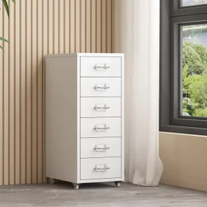 Office Steel Filing Cabinet 6 Drawer Storage Cabinet Wheeled Drawer Cabinet Living Room Storage Cabinet Sturdy Office Furniture
