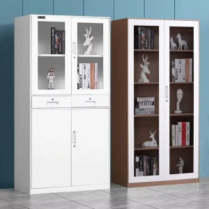 Office Steel Filing Cabinet with Glass Doors Drawers Lockable Metal Storage Cabinet for Documents & Files