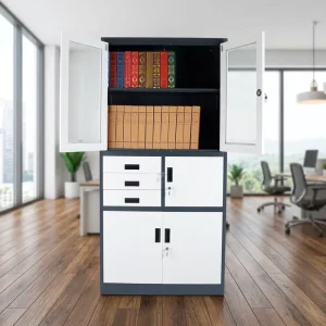Office Steel Furniture Filing Cabinet Grey Metal Cupboard Cabinet With 3 Drawer and Adjustable Shelves