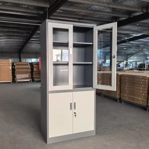 Office Storage Cabinet with Glass Doors Adjustable Layer Board Filing Organization Metal Flat File Cabinet
