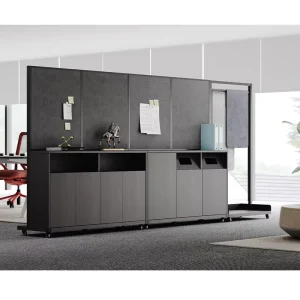 Office Storage Cabinet with Integrated Whiteboard Screen on Wheels Modular Credenza for Workplace Design