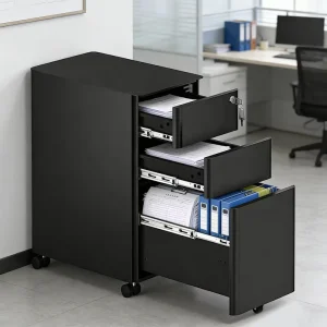 Office Storage Filing Cabinet 3 Drawers Lockable Steel Movable Vertical Module with Wheels