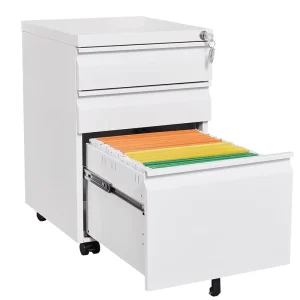 Office Storage Filing Cabinet with 3 Drawers File Cabinet with Lock Steel Movable Pedestal Cabinet with Wheels