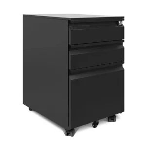 Office Storage Filing Cabinet with 3 Drawers Lockable Filing Cabinet Steel Movable Vertical Cabinet with Wheels