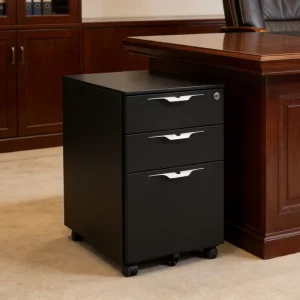 Office Storage Filing Cabinet with 3 Drawers Lockable Filing Cabinet Steel Movable Vertical Cabinet with Wheels