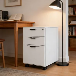 Office Storage Filing Cabinet with 3 Drawers, Lockable Filing Cabinet, Steel Movable Vertical Cabinet with Wheels