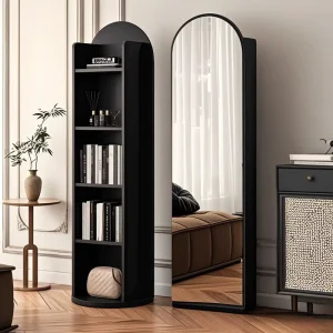 One Piece Full Body Dressing Mirror Storage Rack Rotating Bookshelf Bookshelf Display Cabinet For Children Mirror Household
