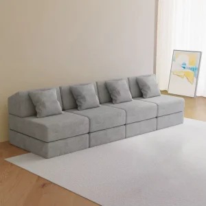 One Seat Sofa Set Gray Linen Cover Modular Sofas Sectional Foam for Living Room Apartment Mall Compressed Beds