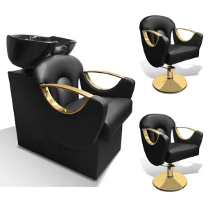 One Setting Gold Leather Portable Barber Chair with Wash Unit for Barber Shop