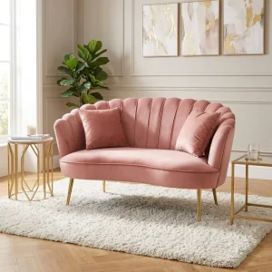 One Stop Furniture Two Seat Living Room Sofa Set Modern Pink Velvet Loveseats Sofas Luxury Upholstered Sofa for Hotel