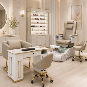One Stop Nail Salon Furniture Solution Luxury Electric Foot Spa Pedicure Chair and Manicure Table Set