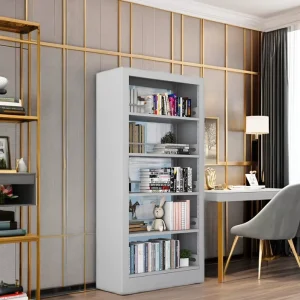 One Stop School Furniture Wood and Metal Standing Bookshelf Bookshelves Library Home Wooden
