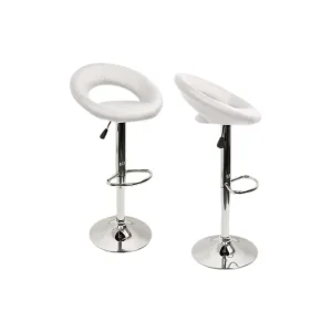 Open Ring Back Bar Stool Cushioned Seat Chrome Plated Pedestal Footrest Pneumatic Height 360 Swivel for Kitchen Pub Counter