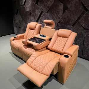 Orange 3 Seat Electric Recliner Sofa Chair for Home Cinemas Theater Furniture with Lay Down Table Interior Design Movie Seats