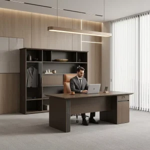 Original Factory Customization Executive Office Desk with Wooden Lockable Drawer Stone Grain Leg for Commercial Projects