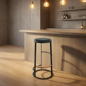 Original New Design Industrial Circular Bar Stool Metal Frame with Wood Footrest