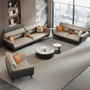 Orthogonal PU Leather Sofas Set Furniture Living Room Two Tone Seating Home Sets for Corporate Lobby Reception Unit Set