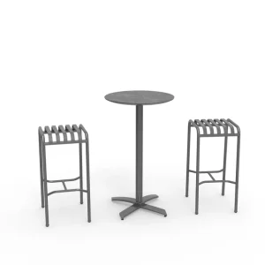 Outdoor 3 Piece Bistro Bar Set Round Smooth Tabletop Ergonomic Slatted Bar Stools Anti Wobble Base Balcony Pub Furniture