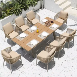 Outdoor Aluminum Dining Table and Chairs Set Waterproof Garden Furniture for Patio and Restaurant Use