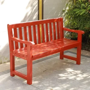 Outdoor Anti-Corrosion Wood Leisure Chair with Solid Wood Backrest Red Sofa Seating for Courtyard and Park Use Mail Packing Y