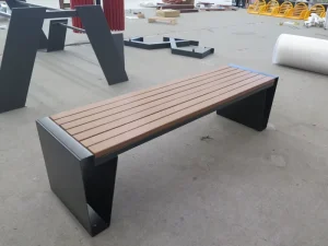 Outdoor Backless Bench Galvanized Steel Frame with Wooden Slats for Parks