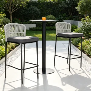 Outdoor Bar Chairs Coffee Stools High Load Capacity Woven Rope Patio Chairs Removable Cushions Aluminium Dining Table Set Hotel