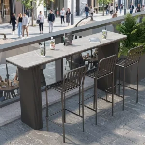Outdoor Bar Table and Chairs Set Iron Commercial Use Water Resistant Durable Balcony Courtyard Kitchen Combination