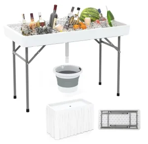 Outdoor Bar Table with Drain Foldable Bucket and Removable Skirt