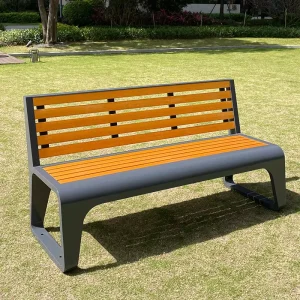 Outdoor Bench Galvanized Steel Plate Wooden Leisure Seat Park Wpc Seat Public Garden Courtyard Street Bench Park Furniture