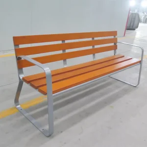 Outdoor Bench Public Wooden Long Bench Seating Aluminum Leg Patio Benches