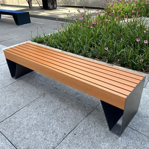 Outdoor Bench Seat Solid Wood Seating Bench Metal Frame Public Furniture Patio Bench Park Garden Usage