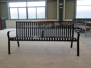 Outdoor Bench Sturdy Metal Garden Bench with Galvanized Stripes Design Metal Backrest 2-Person Patio Bench for Outside Seating